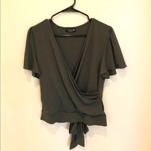 Dark Green Wrap Blouse w/Tie In Back